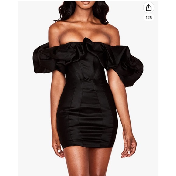 Off the shoulder puff + ruffle sleeve LBD - Picture 3 of 14